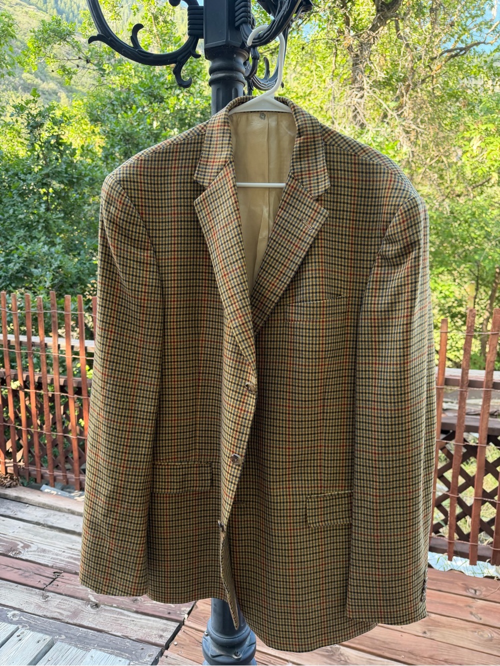 Hart Schaffner Marx Gold Trumpeter Loro Piana Cashmere Plaid Blazer  50” Chest